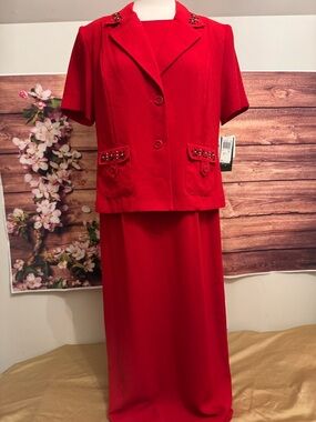 NWT Prophecy 2 Piece Red Dress Suit Size 10 Beaded Jacket Church Easter Formal